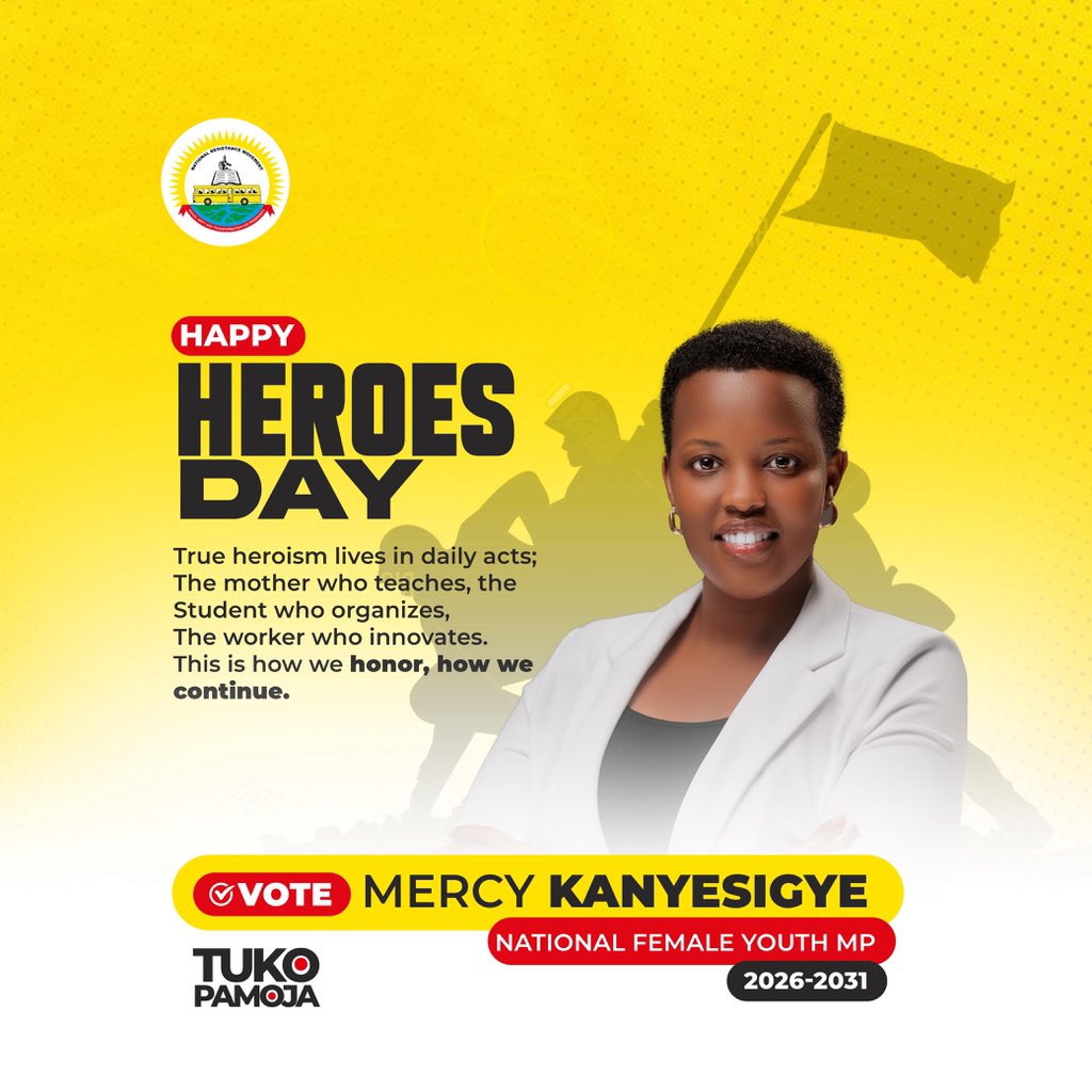 Happy Heroes Day, 
Ugandan youths! Honor our heroes by embracing their courage and vision. 
Let’s build a brighter future together with unity and determination
Tuko Pamoja🙏🏿