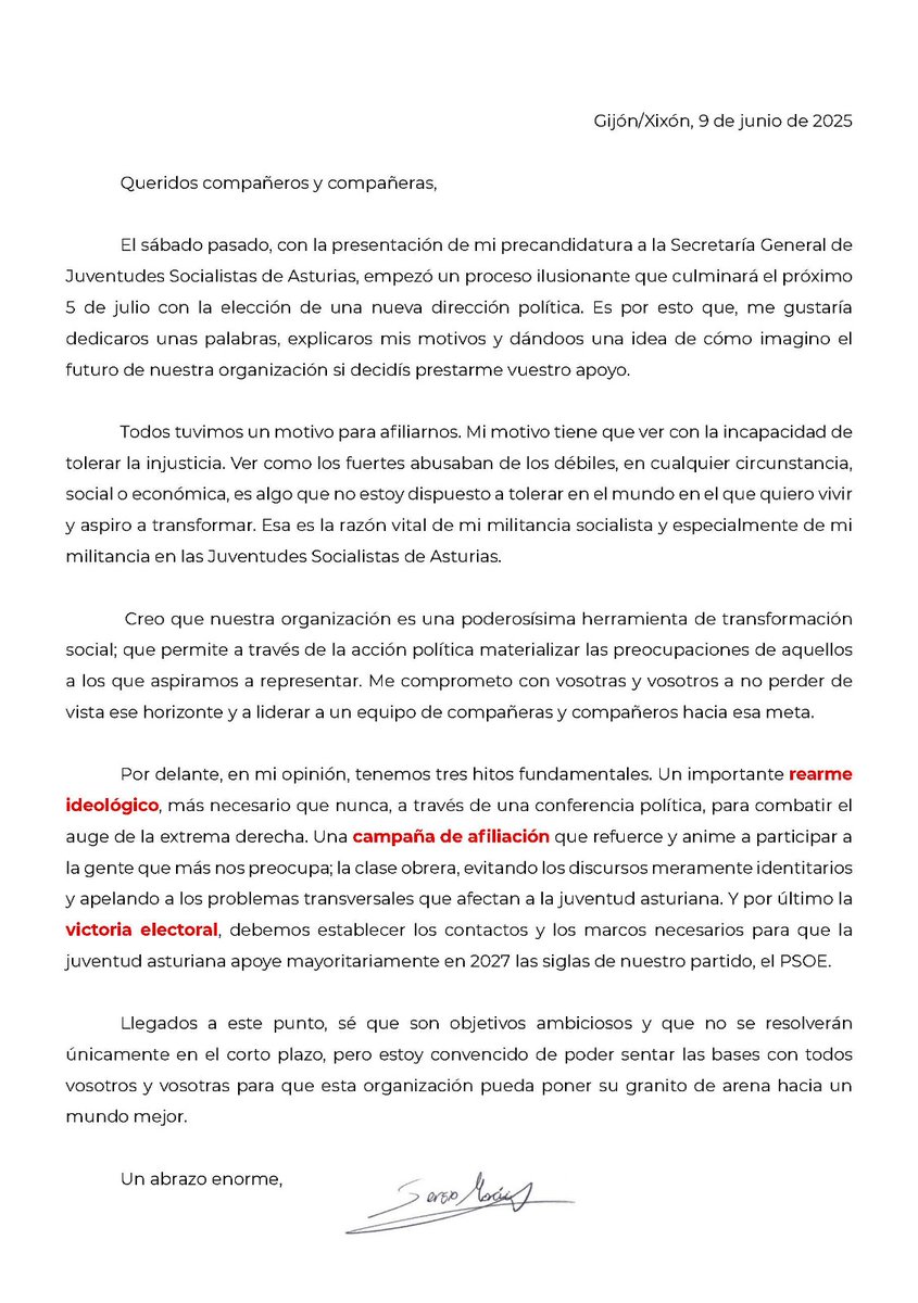 SergioMoraisM's tweet photo. Quiero compartir con la militancia de @JS_Asturias la siguiente carta. https://t.co/x13zMOw6xm