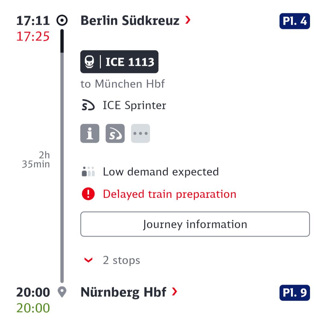 Finally after lots of good experiences something to complain about <a href="/deutschebahn/">Deutsche Bahn</a>  The passenger load indicator does not seem to work well: It said low demand but it was packed.