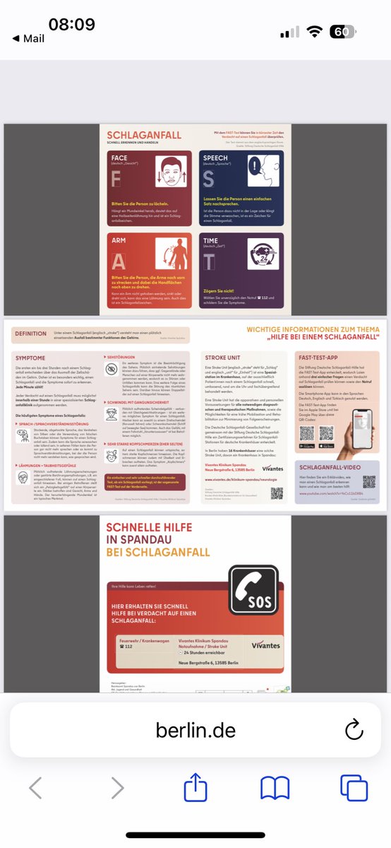 „#Schlaganfall – schnell erkennen und handeln“

Im Rahmen einer Bürgerveranstaltung zum Thema Schlaganfall im Rathaus #Spandau mit dem Experten Prof. Dr. Jörg Müller vom Vivantes Klinikum ist der neue Flyer „Schlaganfall – schnell erkennen und handeln“ vorgestellt worden.