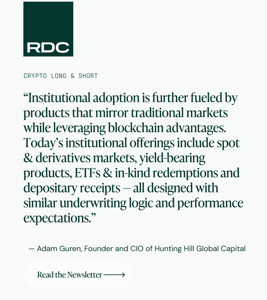 The recent edition of <a href="/CoinDesk/">CoinDesk</a>’s Crypto Long &amp; Short newsletter highlights the convergence of digital assets and TradFi, and how DRs are driving the shift by enabling regulated, secure institutional access to crypto. Get the full insights: bit.ly/4dUi9dm