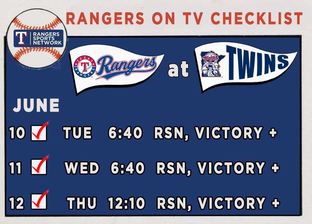 Rangers at Minnesota - TV for the 3-game series.