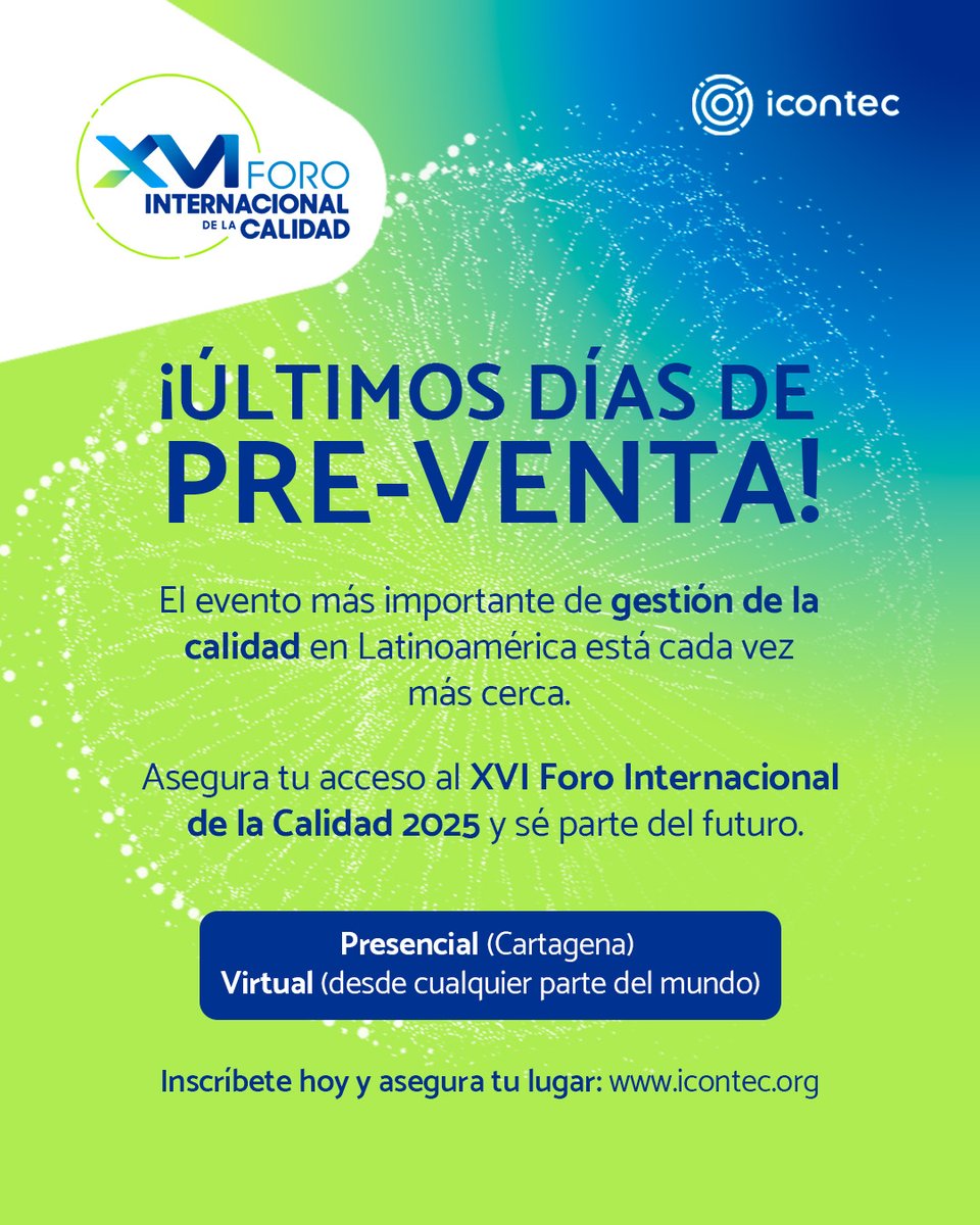 🌟 ¡No dejes pasar esta oportunidad única!

Participa en el evento más importante de calidad en Latinoamérica, en modalidad presencial o virtual.

📍 Del 27 al 29 de agosto | ¡Inscríbete en la pre-venta antes de que se acabe!

🔗 Asegura tu cupo aquí: linktr.ee/FIC2025