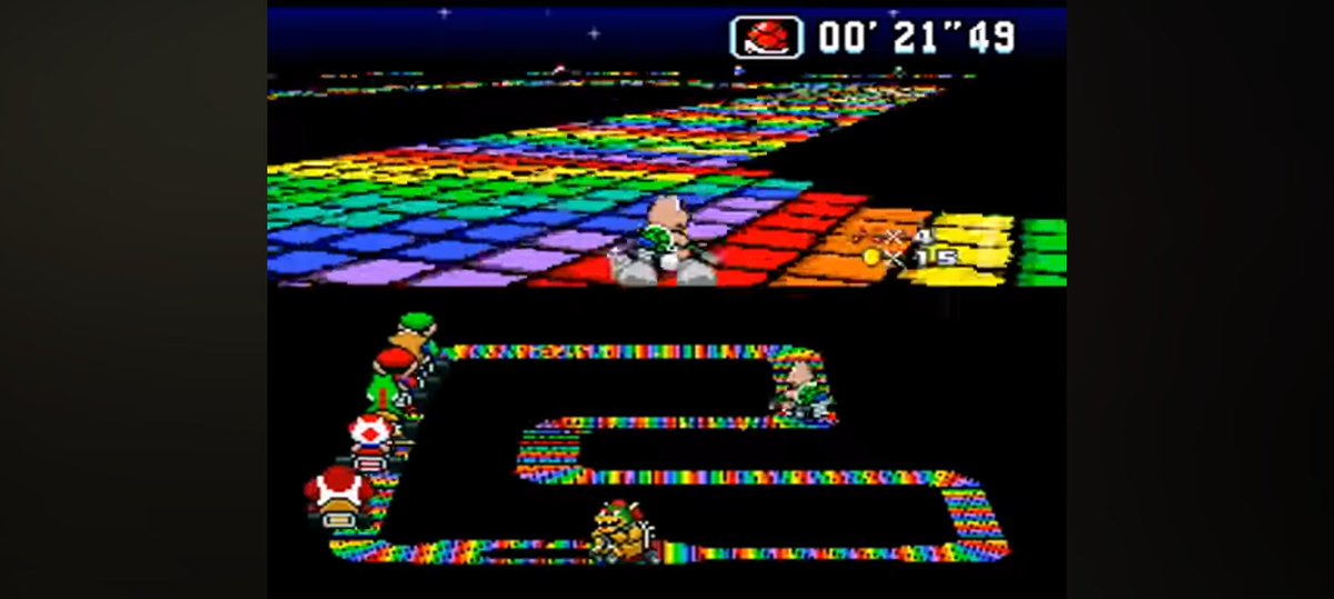 Ya que le gusta mucho comparar a <a href="/Pantxo_rvr/">Pantxo</a> ahi va la mía

#RainbowRoad de #MarioKartWorld (2025) vs #mariokart snes (1992)

<a href="/NintendoES/">Nintendo España</a> #meestoyhaciendoviejo