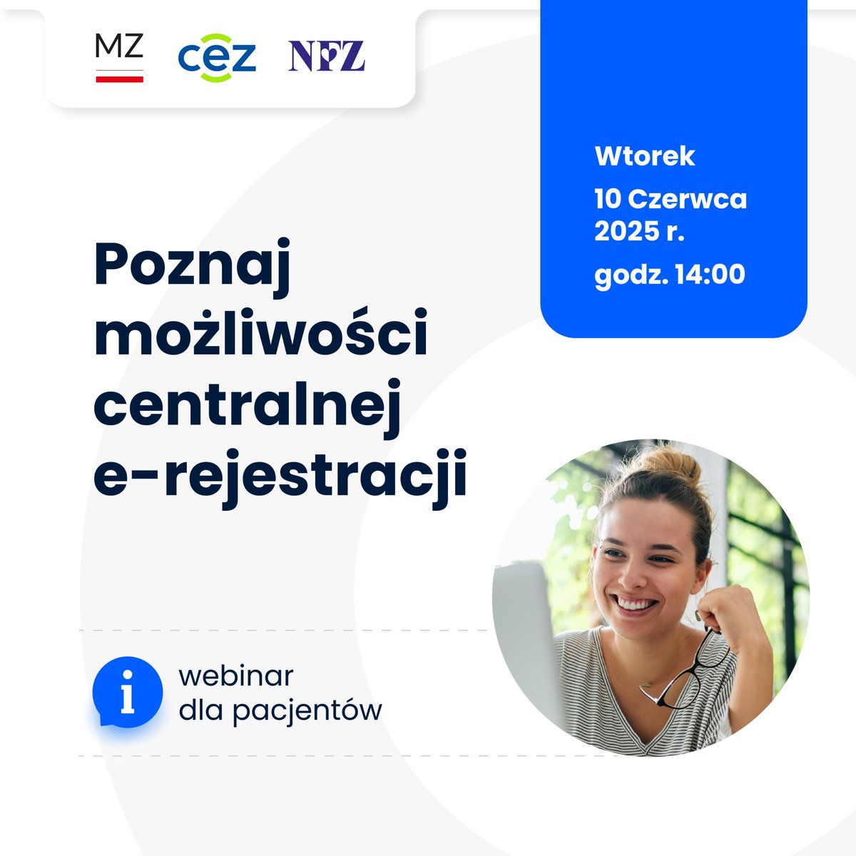 📲 Centralna e-rejestracja to system, dzięki któremu możesz samodzielnie zapisać się na:
✅ badania cytologiczne lub mammografię
✅ wizytę u kardiologa

Zobacz, jak łatwo umawiać wizyty online – zapraszamy na webinar dla pacjentów. 

🎥 Pokażemy:
• jak korzystać z systemu
• jak