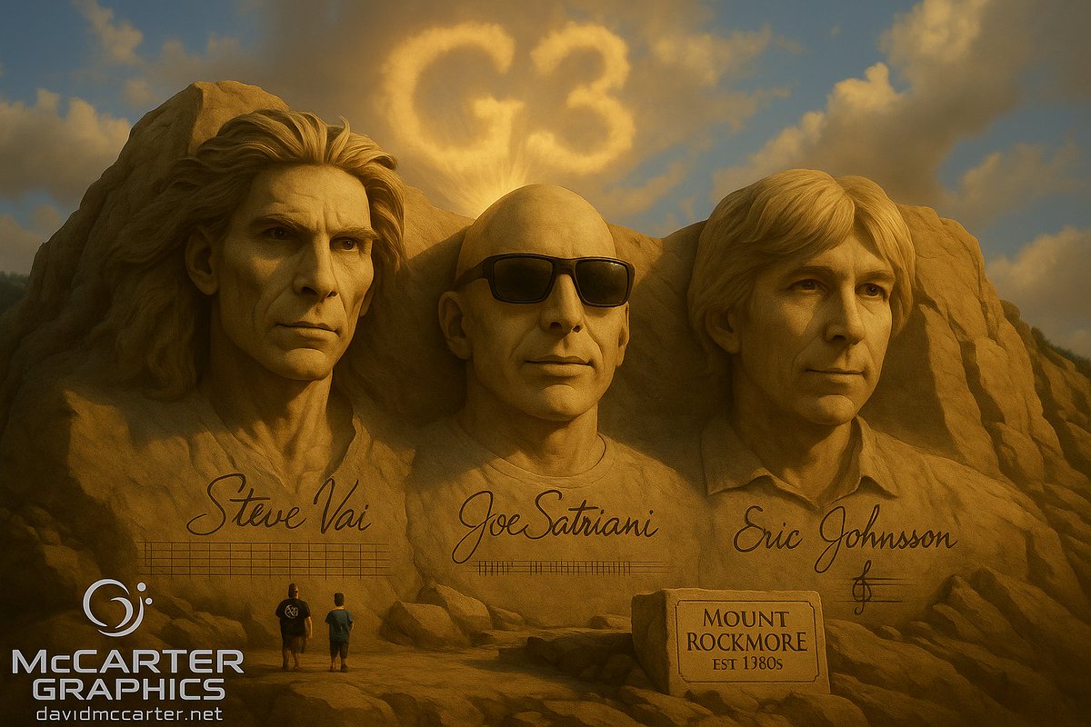 DavidMcCarter's tweet image. Three legends. One monument.
@stevevai, Joe Satriani, and Eric Johnson—immortalized in stone like the guitar gods they are.
This is my Mount Rushmore. 🎸
#G3 #GuitarHeroes #RockYourCode