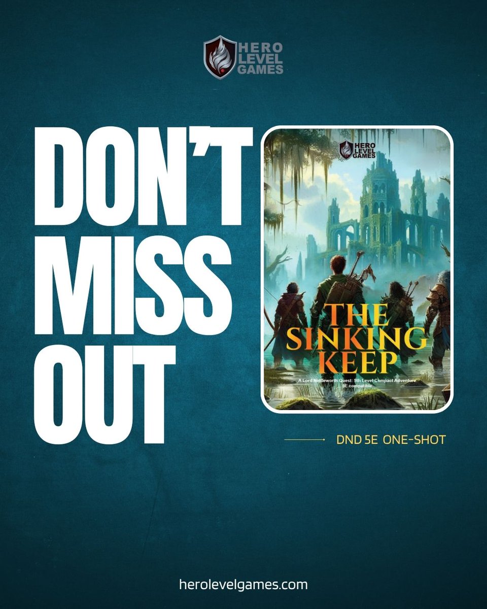 Deep in an icy swamp lies a fortress lost to time. Explore The Sinking Keep, a 5e-compatible dungeon crawl for level 9 adventurers.
Full details: herolevelgames.com/the-sinking-ke…

#dnd5e #dungeonmaster #OneshotGame