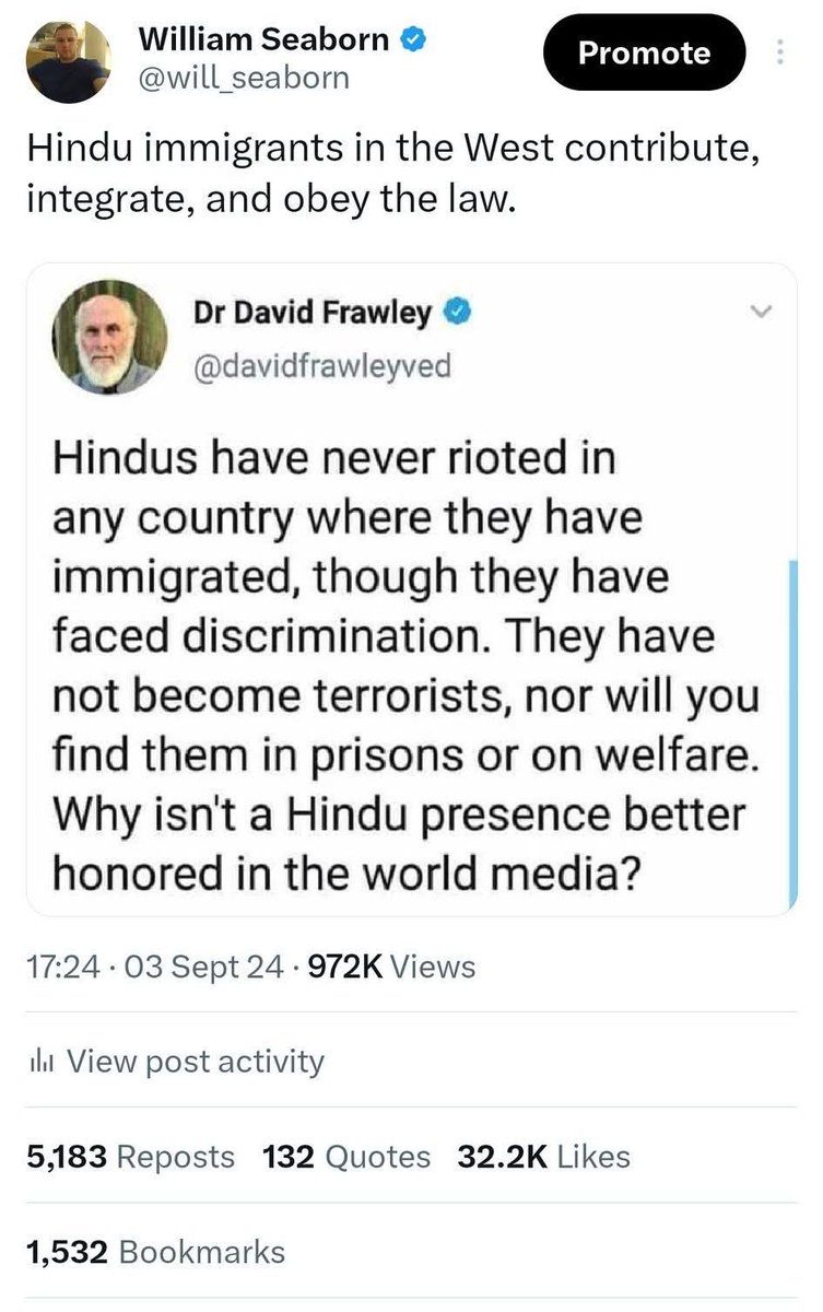 Anything positive struggles to get more than 10k views? 

I've made many positive posts about Indians and Hinduism that have more than 10k views.

My post of David Frawleys tweet got almost a million views.