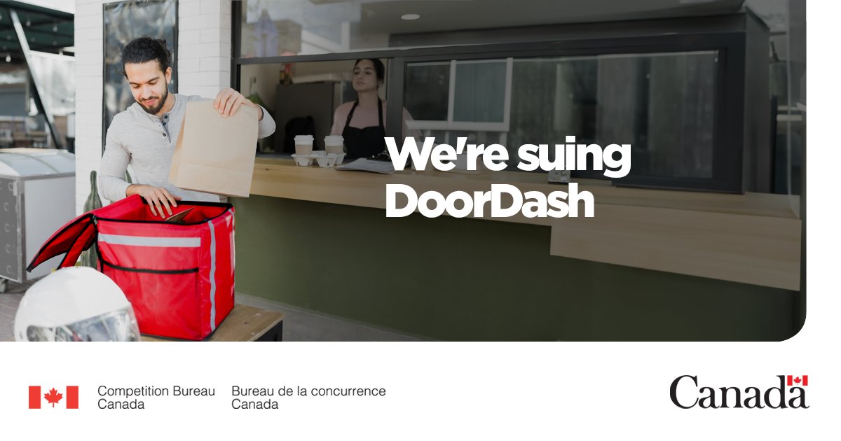 We are suing DoorDash for allegedly advertising their online delivery services at a lower price than what consumers actually have to pay.

Read more: canada.ca/en/competition…