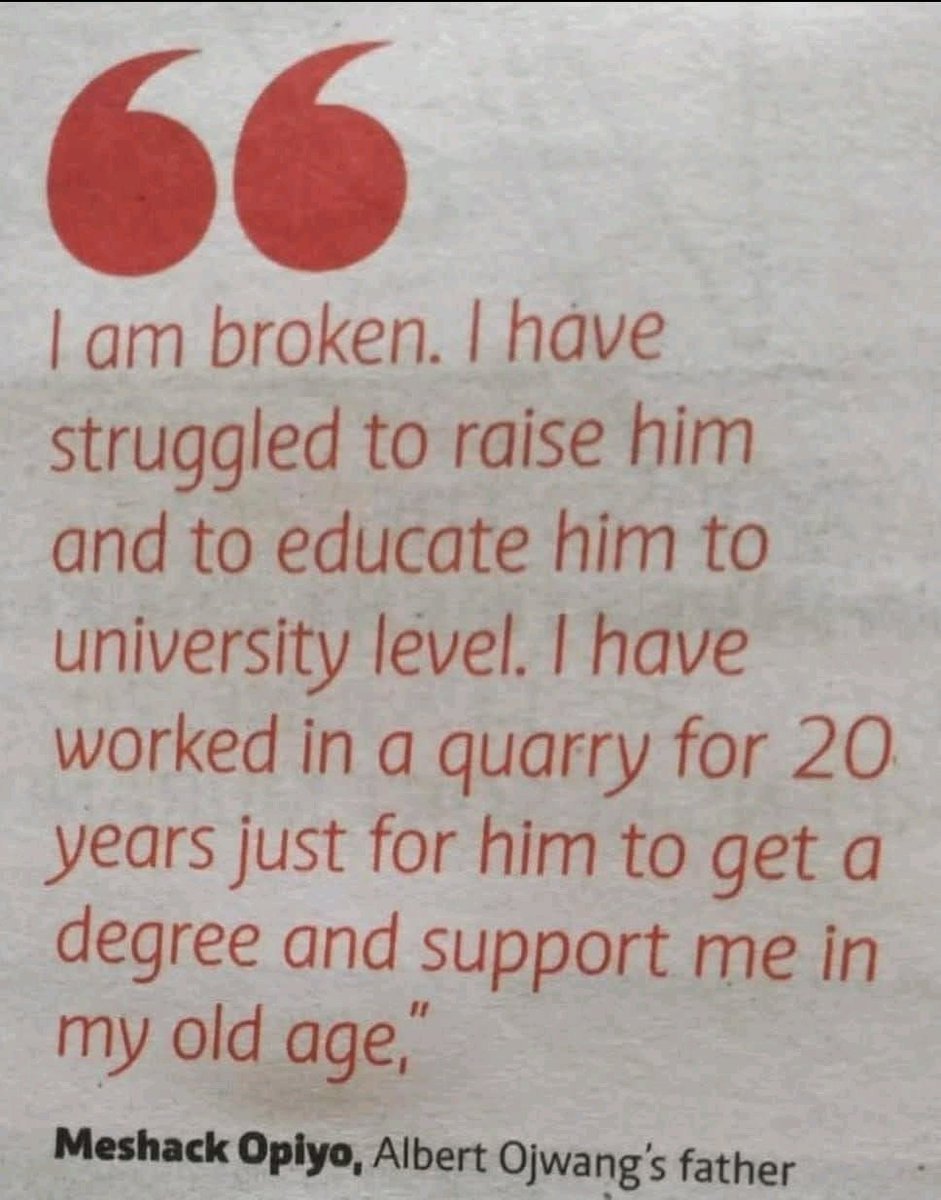 NjimaCastro's tweet photo. "I am broken."
Meshack Opiyo, father to Albert Ojwang said these words through tears.
A man who labored in a quarry for 20 years so his son could rise from dust to dignity. That dream was not lost. It was murdered.
Murdered By SHAMELESS state actors.  #JusticeForAlbertOjwang https://t.co/VBYiHMtIHw