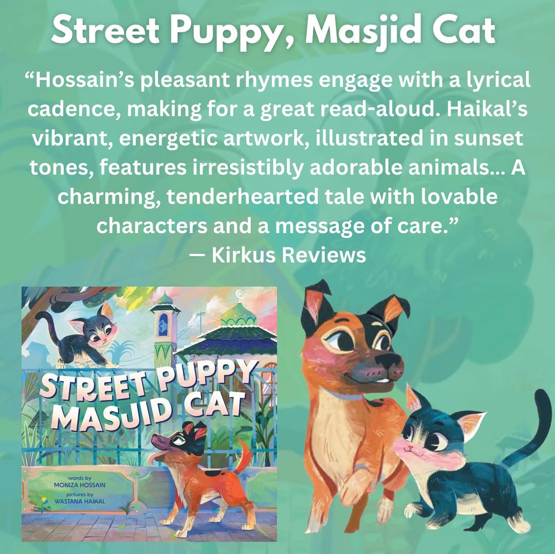 littlebeebooks's tweet photo. In #StreetPuppyMasjidCat by @moniza_hossain and illustrated by @wastanahaikal two animals become the unlikeliest of friends. Called by @KirkusReviews a “tenderhearted tale,” you can pre-order your copy today before the title goes on sale on October 7.
#BeeaReader 🐝 https://t.co/mhl4xnWvCl