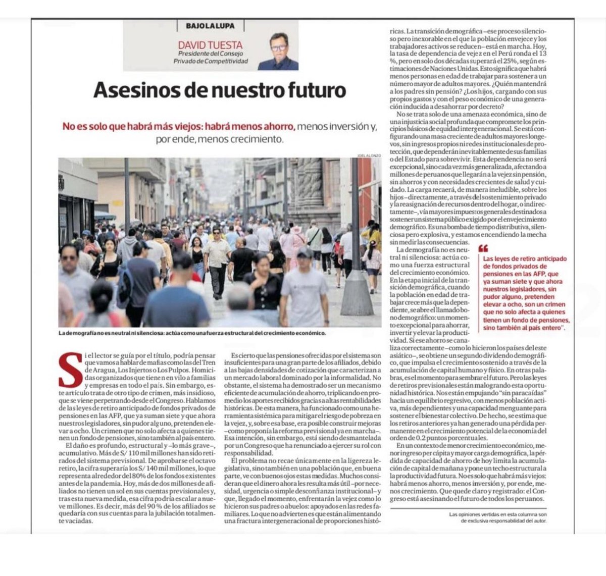 Prepárese a pagar la #pensión de padres, abuelos y bisabuelos. Redes familiares no podrán financiarlo. Menos hijos y más procreadores longevos. Mayor inequidad intergeneracional. Regalito del <a href="/congresoperu/">Congreso del Perú 🇵🇪</a> con retiros de #AFPs. Comparto artículo en <a href="/Gestionpe/">Diario Gestión</a>