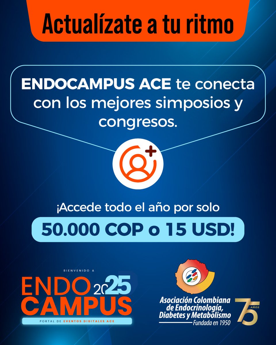 Con Endocampus ACE tienes acceso ilimitado a las grabaciones de simposios presenciales y conferencias de nuestro Congreso ACE. 

🎓 Accede hoy por solo 50.000 COP o 15 USD anuales.

Clic aquí para suscribirte: endocampusace.com/#

#Endocrinología #EducaciónMédica