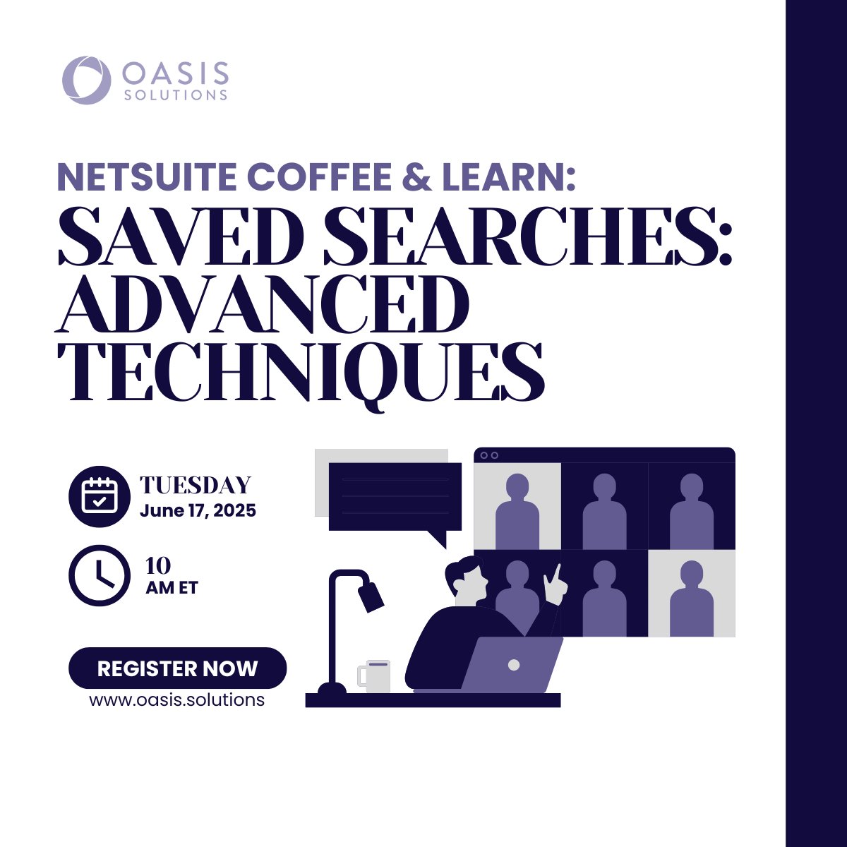 Think you know saved searches? Think again. Join us for a NetSuite Coffee &amp; Learn where we'll unlock advanced Saved Search techniques that reveal the insights hiding in your data. 

Your data will thank you.

🔗 bit.ly/4jCqCCZ