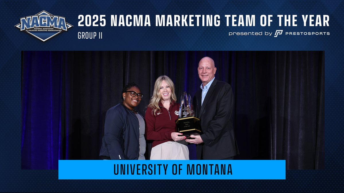 NACMA News (@nacmanews) on Twitter photo Congratulations to <a href="/UMGRIZZLIES/">Montana Grizzlies</a>, the 2025 Group II NACMA Marketing Team of the Year, presented by <a href="/PrestoSports/">PrestoSports</a>!
#NACMA25 Congratulations to <a href="/UMGRIZZLIES/">Montana Grizzlies</a>, the 2025 Group II NACMA Marketing Team of the Year, presented by <a href="/PrestoSports/">PrestoSports</a>!
#NACMA25