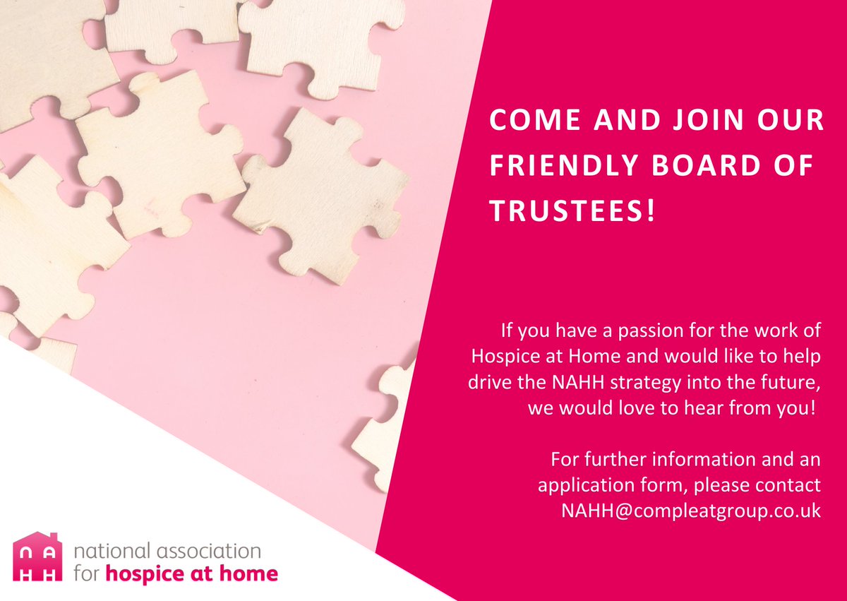 National Association for Hospice at Home (NAHH) (@uknahh) on Twitter photo 📢Do you have a passion for the work of Hospice at Home or know someone who does? We are still on the lookout for a new Trustee. To find out more please contact nahh@compleatgroup.co.uk #Trustee #Hospiceathome 📢Do you have a passion for the work of Hospice at Home or know someone who does? We are still on the lookout for a new Trustee. To find out more please contact nahh@compleatgroup.co.uk #Trustee #Hospiceathome