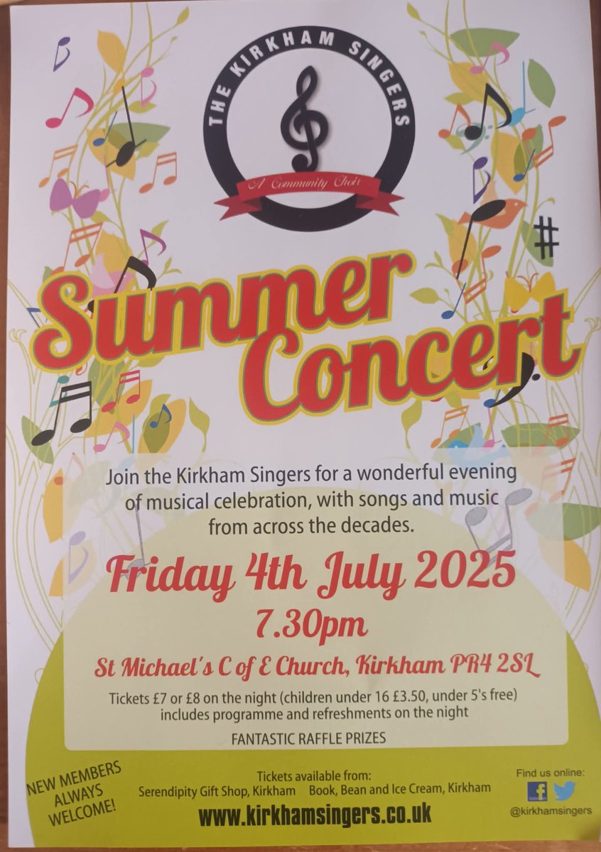 Come and join us for our Summer Concert on Friday 4th July at 7:30pm for our Summer Concert held  <a href="/kirkhamstmicks/">St Michael's Parish Church, Kirkham</a>
