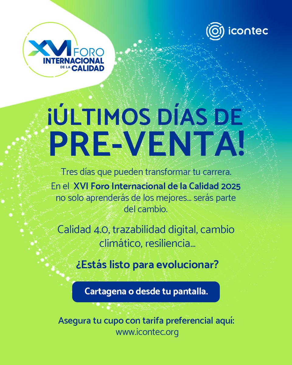¿Estás listo para ser parte del cambio en los sistemas de gestión?

📢 El XVI Foro Internacional de la Calidad es tu espacio para aprender, inspirarte y conectar.
⚠️ ¡Preventa por pocos días!

📲 Inscríbete ya: linktr.ee/FIC2025