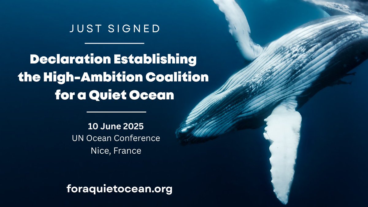 For marine life, sound is survival - but the sea’s soundscapes are increasingly being disrupted by human activity. Today, the High Ambition Coalition for a Quiet Ocean was established at #UNOC2025 to address the harm of underwater noise pollution: foraquietocean.org