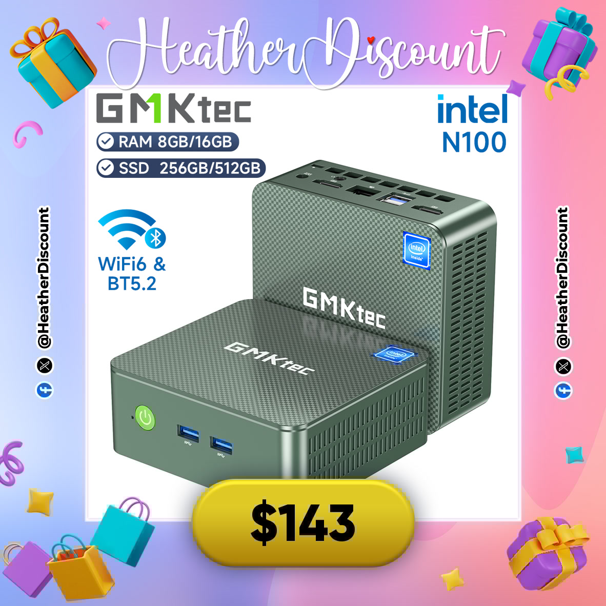 HeatherDiscount's tweet image. POWER IN YOUR PALM! 💻⚡

💻 GMKtec Mini PC Intel N100 Win 11 Pro WiFi 6
💵 $143

🛒 s.click.aliexpress.com/e/_ooa9J1B

#MiniPC #CompactComputing #TechGadget