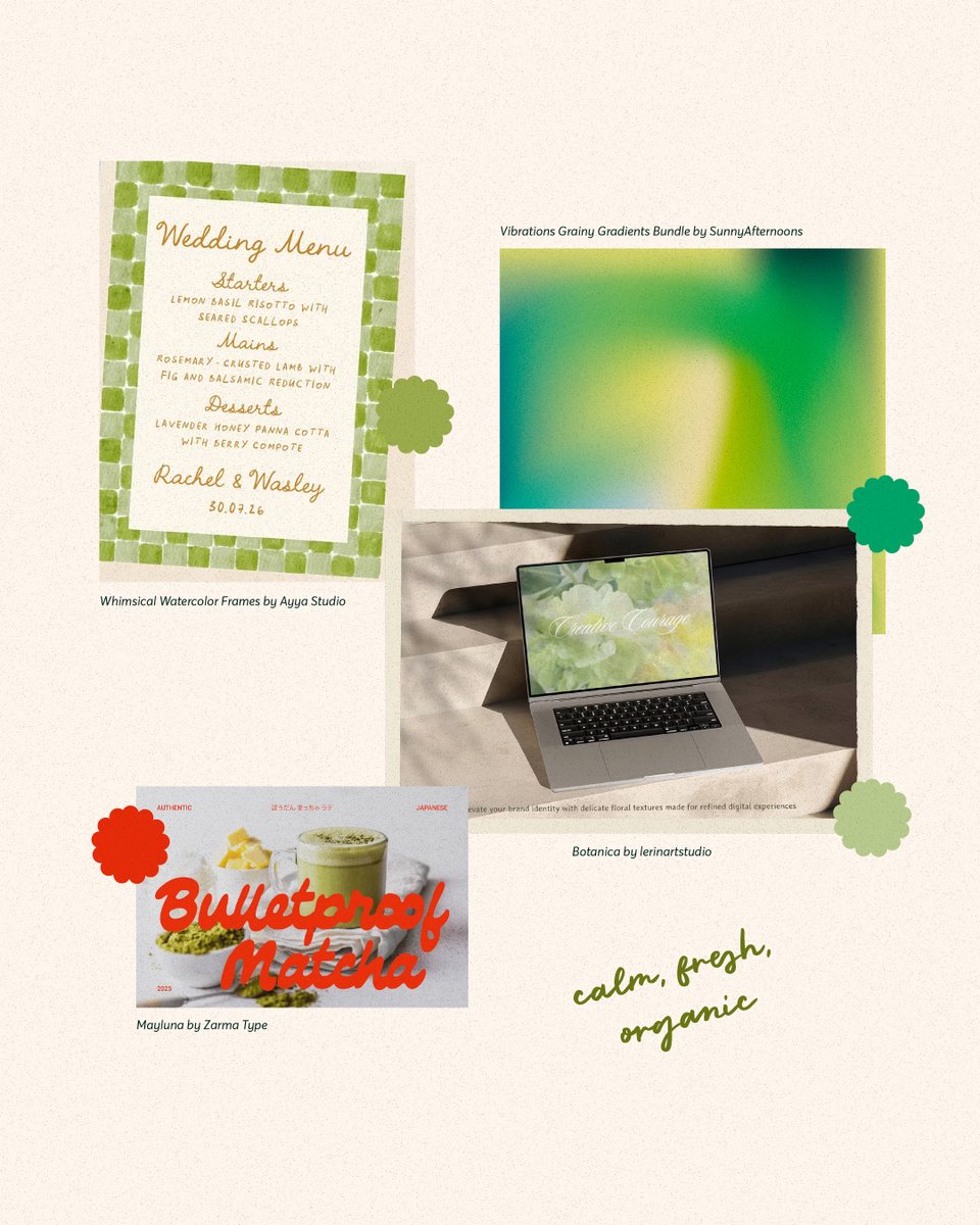 CreativeMarket's tweet photo. Is it a #MatchaMonday or a #MoodboardMonday? 🍵✨ Either way, we’re obsessed with these matcha-flavored design assets 💚

Explore them all now on Creative Market! https://t.co/RskroEuY1l