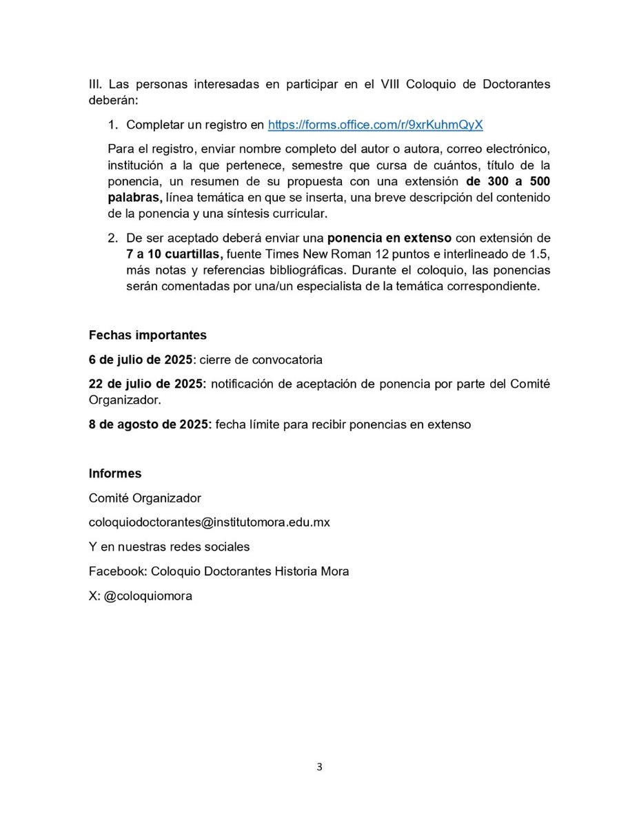Col_Doc_Hist's tweet image. Ven a presentar los avances de tu investigación en el VIII Coloquio de Doctorantes en Historia
Septiembre 24, 25 y 26 de 2025
Modalidad híbrida
Fecha límite para recepción de propuestas: 6 de julio de 2025
Registro: forms.office.com/r/9xrKuhmQyX
Convocatoria: lnk.ink/VIIIColoquio