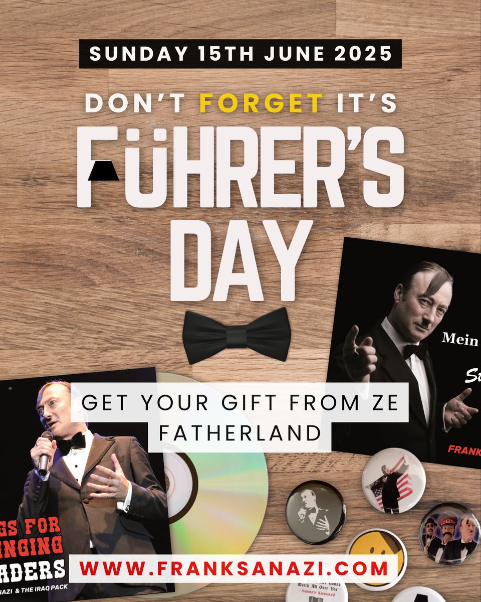 Zer is still time to get a unique gift for Fuhrer's Day.

👉 franksanazi.com/merchandise

#fathersday #15thJune #giftidea #franksanazi #dadsgift