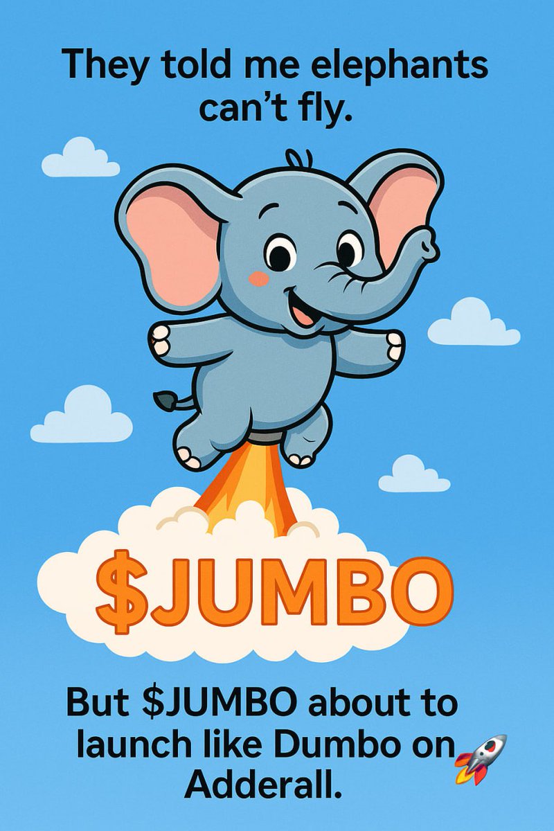 They told me not to chase pumps.
They told me elephants can’t fly.
But $JUMBO about to launch like Dumbo on Adderall.
Some of you will scroll past this tweet… others will print.
Choose wisely. 🐘🚀