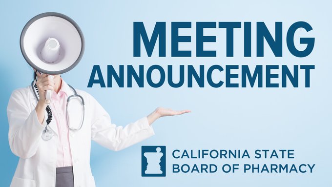 Upcoming committee meetings this week.. 

Enforcement and Compounding: Wed - 9am
Legislation and Regulation Committee: Wed - 2pm

Licensing Committee: Thurs - 9am
Communication and Public Education: Thurs - 2pm

pharmacy.ca.gov