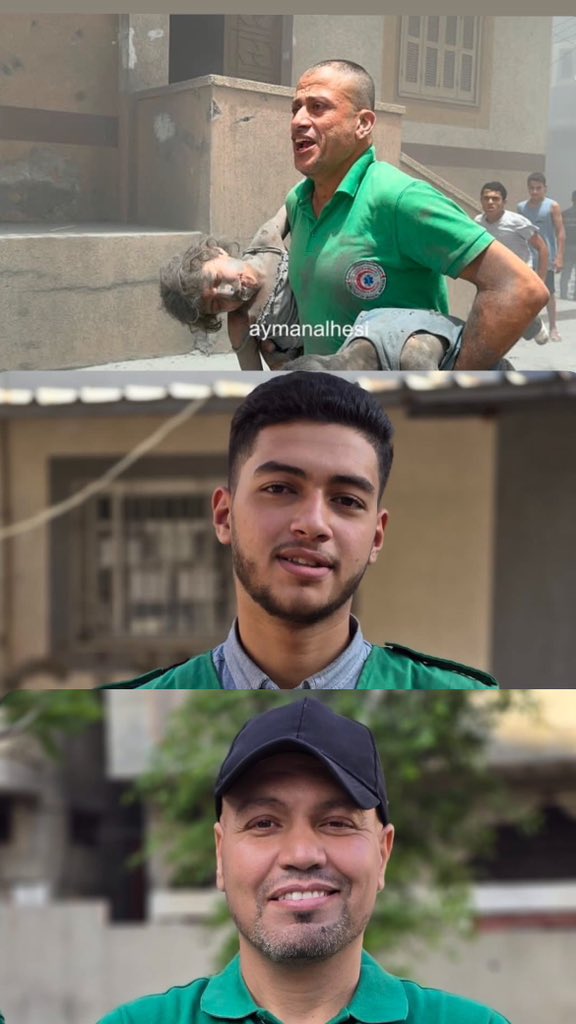 استشهاد ثلاث مسعفين الخدامات الطبية اثناء محاولتهم انتشال الشهداء بشارع يافا في حي التفاح شرق مدينة غزة