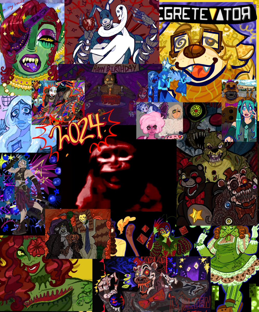 0CLOWNFISH0's tweet image. New pinned to showcase some of my art! I do mostly character design but I also experiment with mural and collages