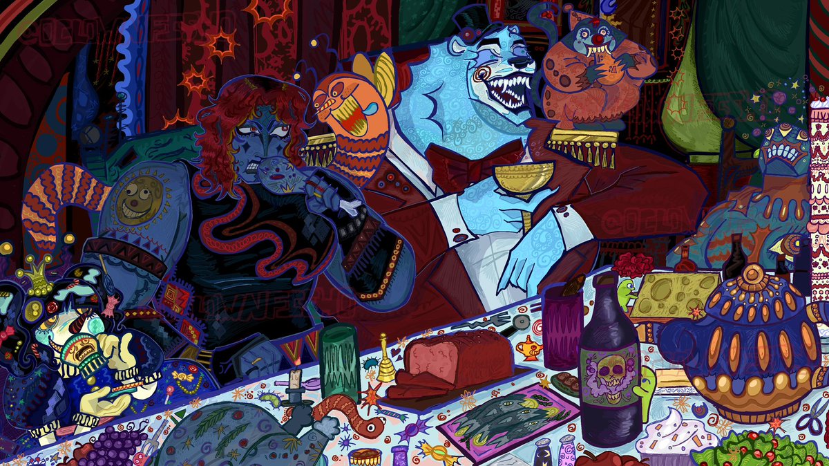 0CLOWNFISH0's tweet image. New pinned to showcase some of my art! I do mostly character design but I also experiment with mural and collages