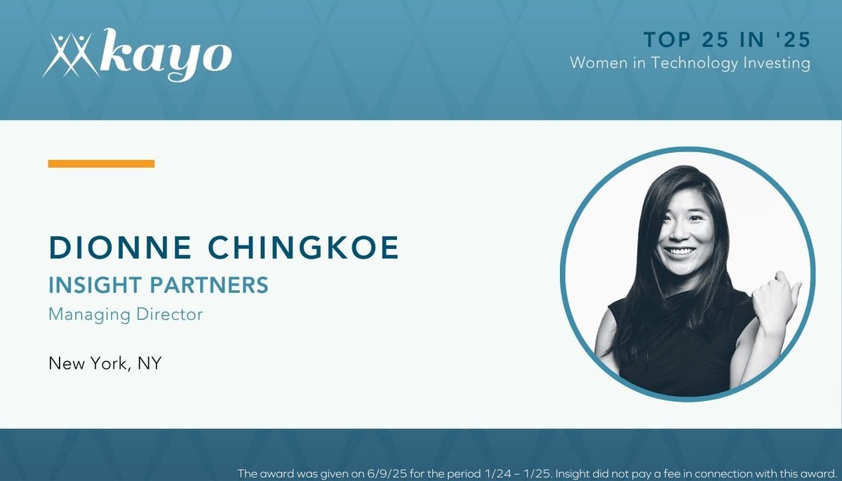 Congratulations to Insight Partners Managing Director Dionne Chingkoe on being named to Kayo Conference Series’ list of Top 25 in '25 Women in Technology Investing! 

Dionne is a trusted leader, partner, and advisor to Insight’s portfolio companies and the teams she helps lead.