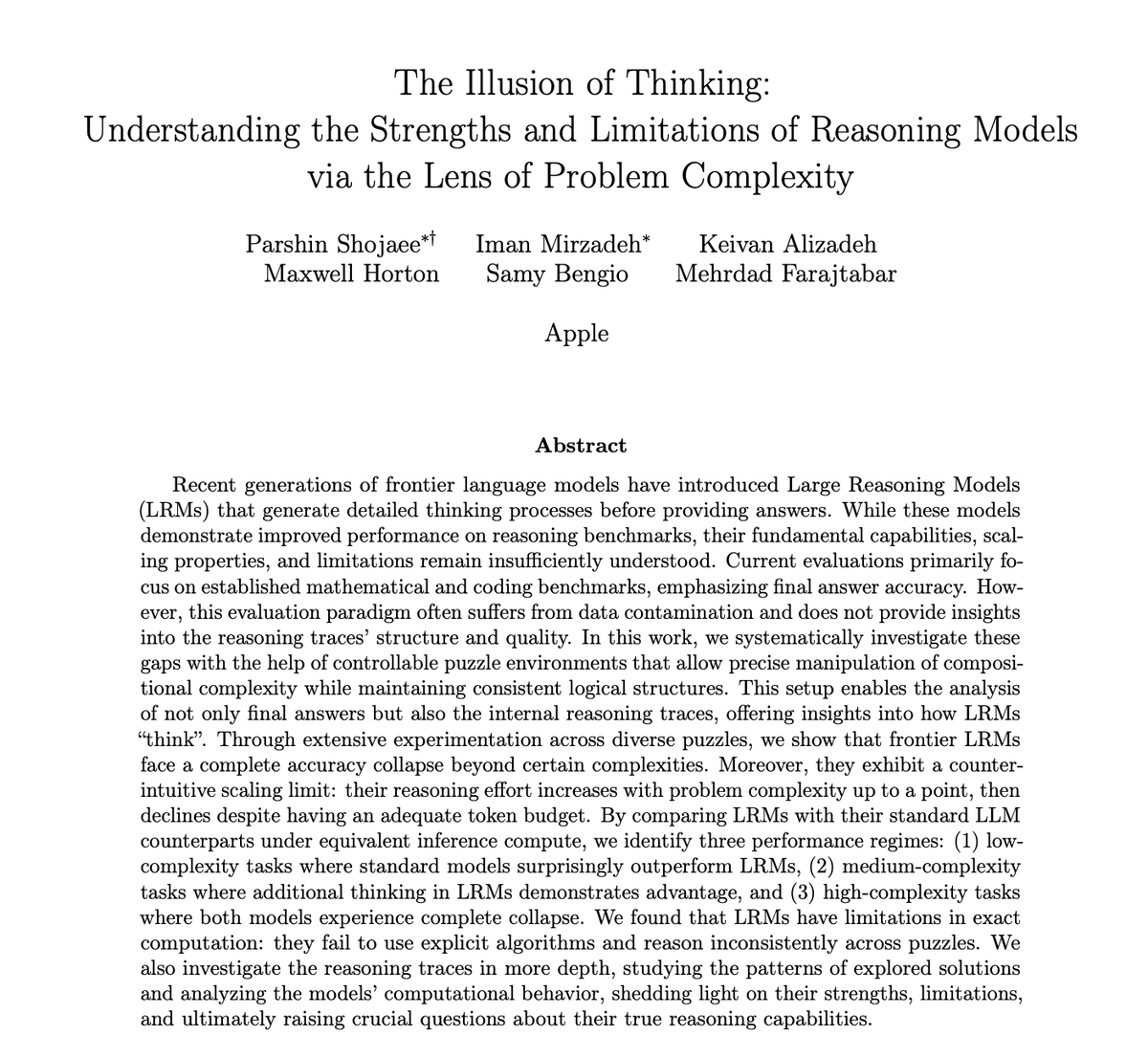 juliomayol's tweet photo. The illusion of thinking: #LLMs vs #LRMs
Nobody is perfect https://t.co/qq1od3n28X