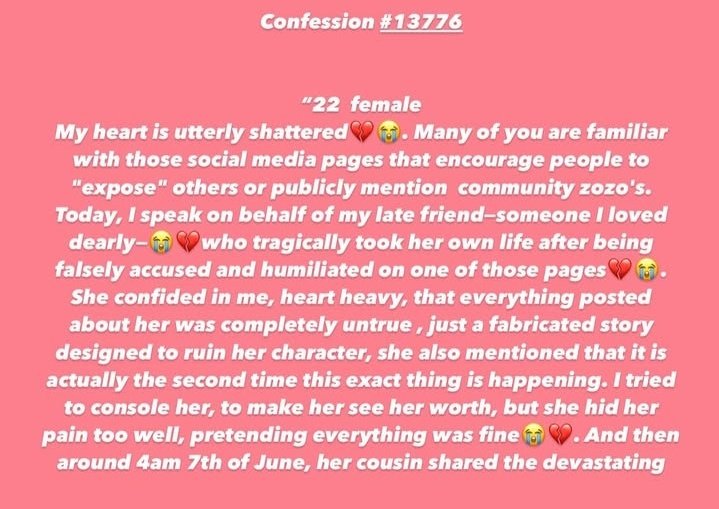 ConfessionNa20's tweet photo. My condolences but we should all report those accounts. Namibia couple on Instagram to reduce such cyberbullying please. https://t.co/btxJnKbkx4