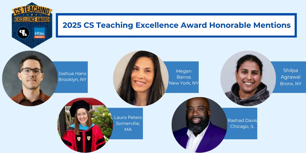 CS Teachers Association (CSTA) (@csteachersorg) on Twitter photo CSTA and <a href="/InfyFoundation/">Infosys Foundation USA</a> are proud to announce this year’s CS Teaching Excellence Award winners and honorable mentions! #CSTA2025 #CSEd #CSExcellenceAwards
Learn more about the winners: ow.ly/qvVs50W6BTz CSTA and <a href="/InfyFoundation/">Infosys Foundation USA</a> are proud to announce this year’s CS Teaching Excellence Award winners and honorable mentions! #CSTA2025 #CSEd #CSExcellenceAwards
Learn more about the winners: ow.ly/qvVs50W6BTz