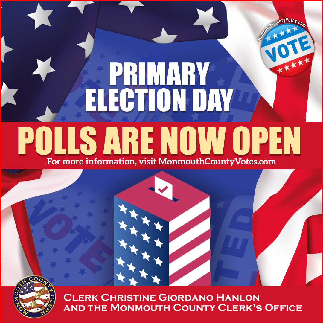 It’s Primary Election Day! Polls are now open and will be open until 8 p.m. this evening, so get out and vote! If you're not sure of your polling place, find it here:  
monmouthcountyvotes.com/voter.../polli…