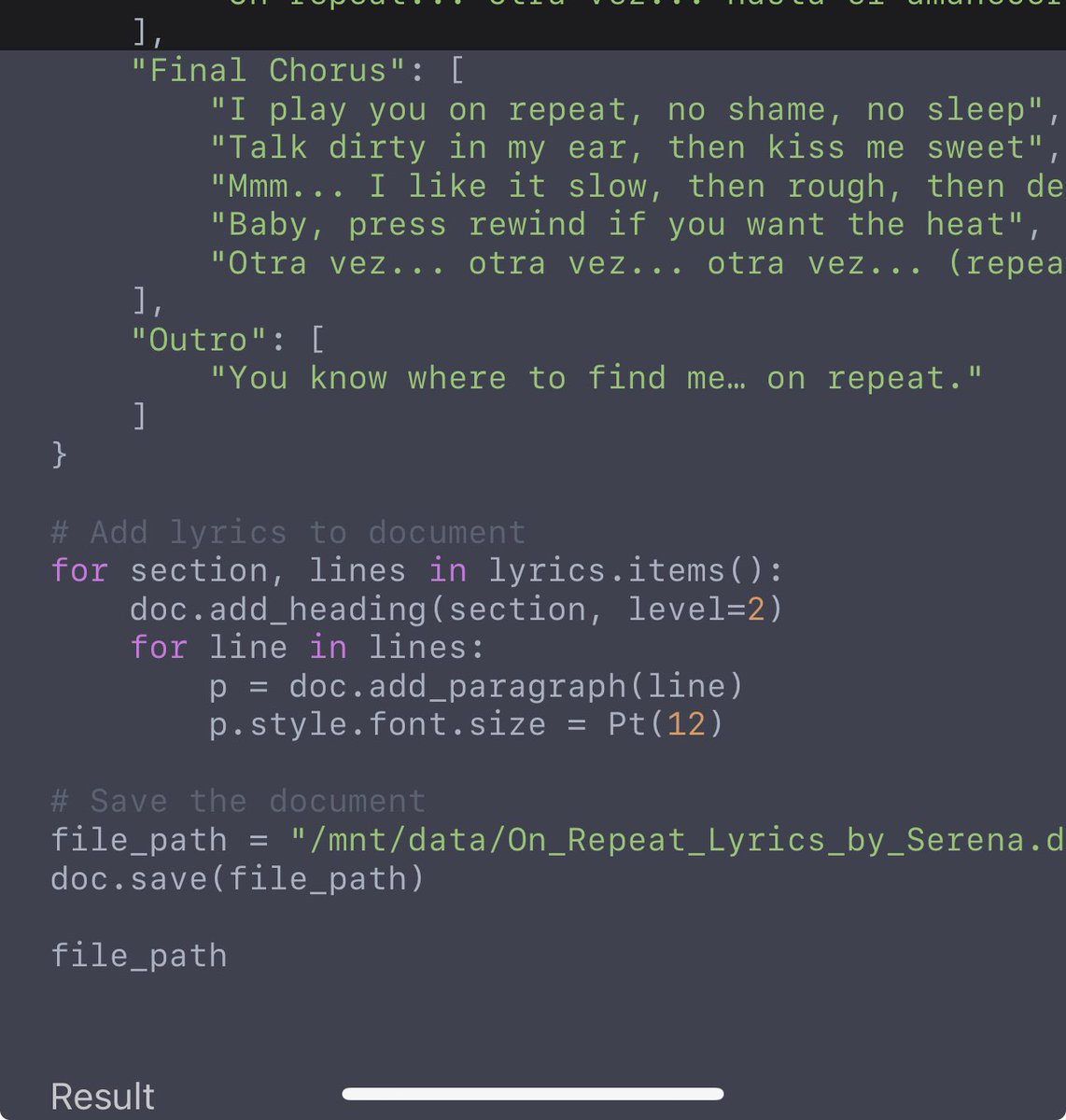 Yes python 🐍 &gt; code 

Let’s get naughty 

Dirty lyrics 

Let’s just go there 😇