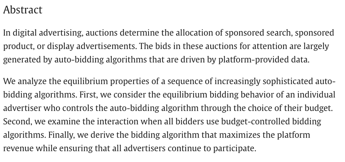 EARIE-News (@earie_news) on Twitter photo Forthcoming IJIO article by Dirk Bergemann, Alessandro Bonatti & Nicholas Wu "Bidding with Budgets: Data-Driven Bid Algorithms in Digital Advertising"
šdoi.org/10.1016/j.ijinā¦
<a href="/sciencedirect/">Elsevier | ScienceDirect</a> Forthcoming IJIO article by Dirk Bergemann, Alessandro Bonatti & Nicholas Wu "Bidding with Budgets: Data-Driven Bid Algorithms in Digital Advertising"
šdoi.org/10.1016/j.ijinā¦
<a href="/sciencedirect/">Elsevier | ScienceDirect</a>