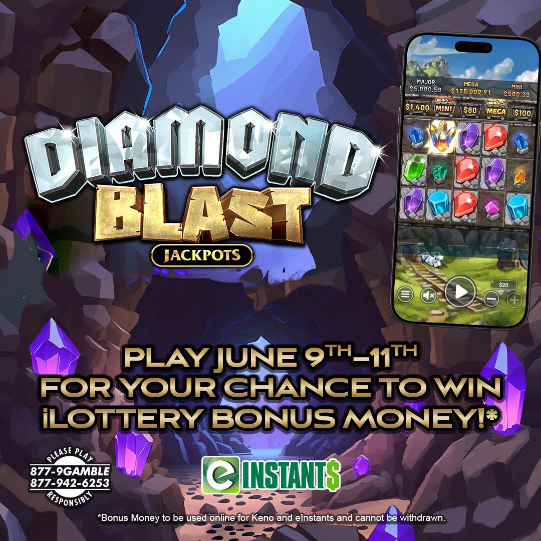 💎 From June 9–11, every Diamond Blast wager could land you $25 in iLottery Bonus Money!*

🔥 25 winners will be randomly selected!
✨ Bonus funds can be used to play ANY iLottery game.
👉Play now: rilot.com/en-us/einstant…

*Bonus money not withdrawable. Rules apply.
