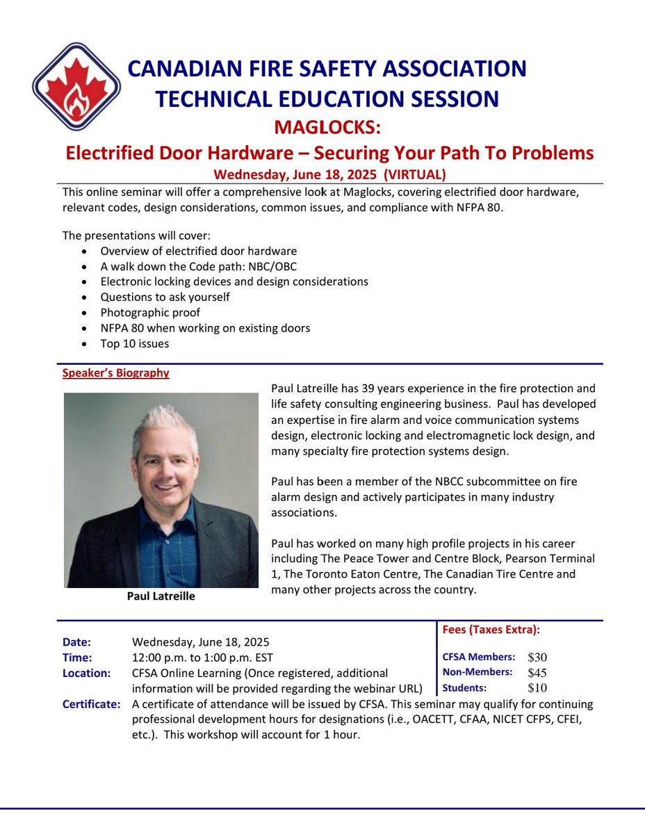Join us for an amazing online tech session on June 18th. See attached flyer for more information.  This is one you don't want to miss. Register at canadianfiresafety.com/events/2025/06…