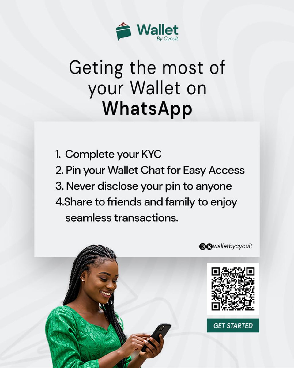 WalletbyCycuit's tweet image. Maximize your Wallet experience on WhatsApp! ✅
Complete your KYC, pin your chat, stay secure, and share with friends for seamless transactions.
Start now 👉 wa.me/message/LLBVVL…
#WalletByCycuit #WhatsAppPayments #FintechMadeEasy #SendMoneySmarter