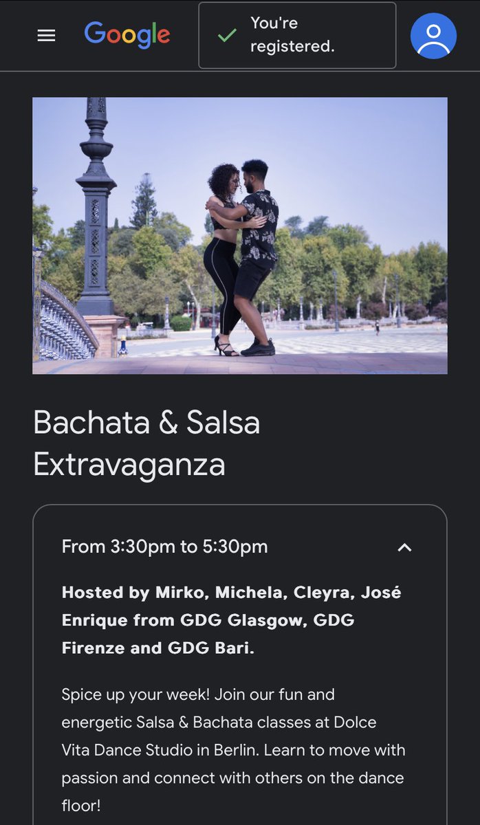 cleyrauc's tweet image. π¨Iβll be hosting a salsa class at @Google I/O Connect Berlin, as part of the Community Day! ππ»πΊπ»πͺ©
ποΈ23rd of June
π Dolce Vita Dance Studio
β° From 3:30pm to 5:30pm
πRegister here: lnkd.in/dvypxPub
Letβs bring a bit of Latinamerican flavour to Germanyπ₯