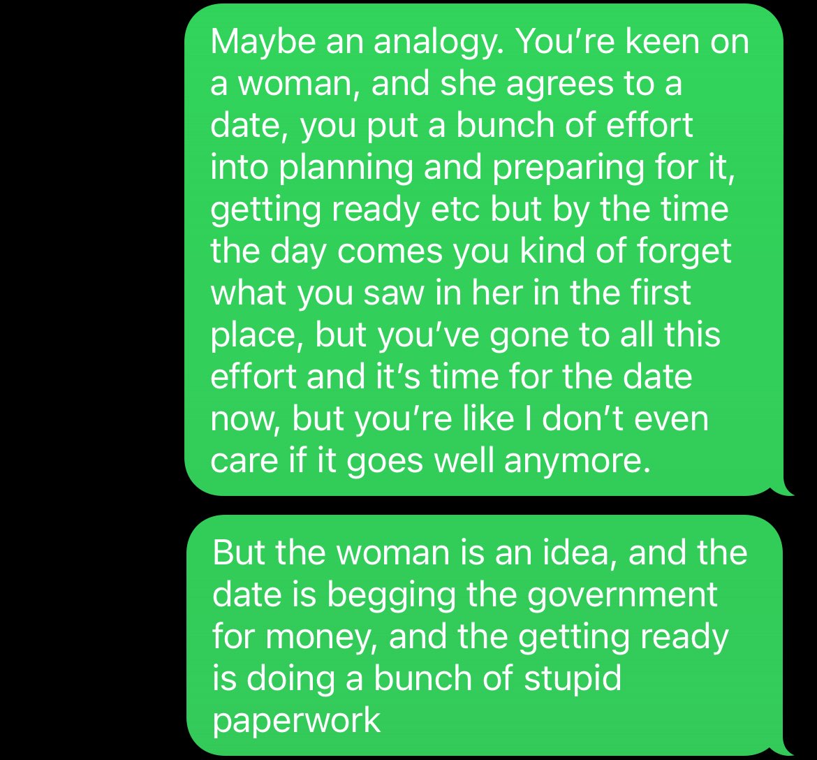 Explaining the grant writing process to a friend.