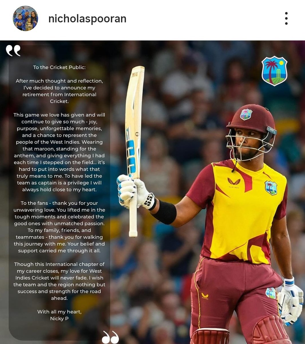 Man said "my love for West Indies Cricket will never fade"

F- off 🖕🏿