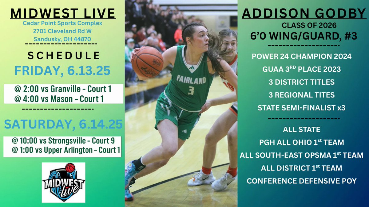 MIDWEST LIVE SCHEDULE 
📍Sandusky, OH
📆 June 13th &amp; 14th
🐲 Fairland Dragons
<a href="/LadyDragons/">Jon Buchanan</a> <a href="/DrewFladung/">Drew Fladung</a> <a href="/Legends_Bball/">Legends U Basketball</a>