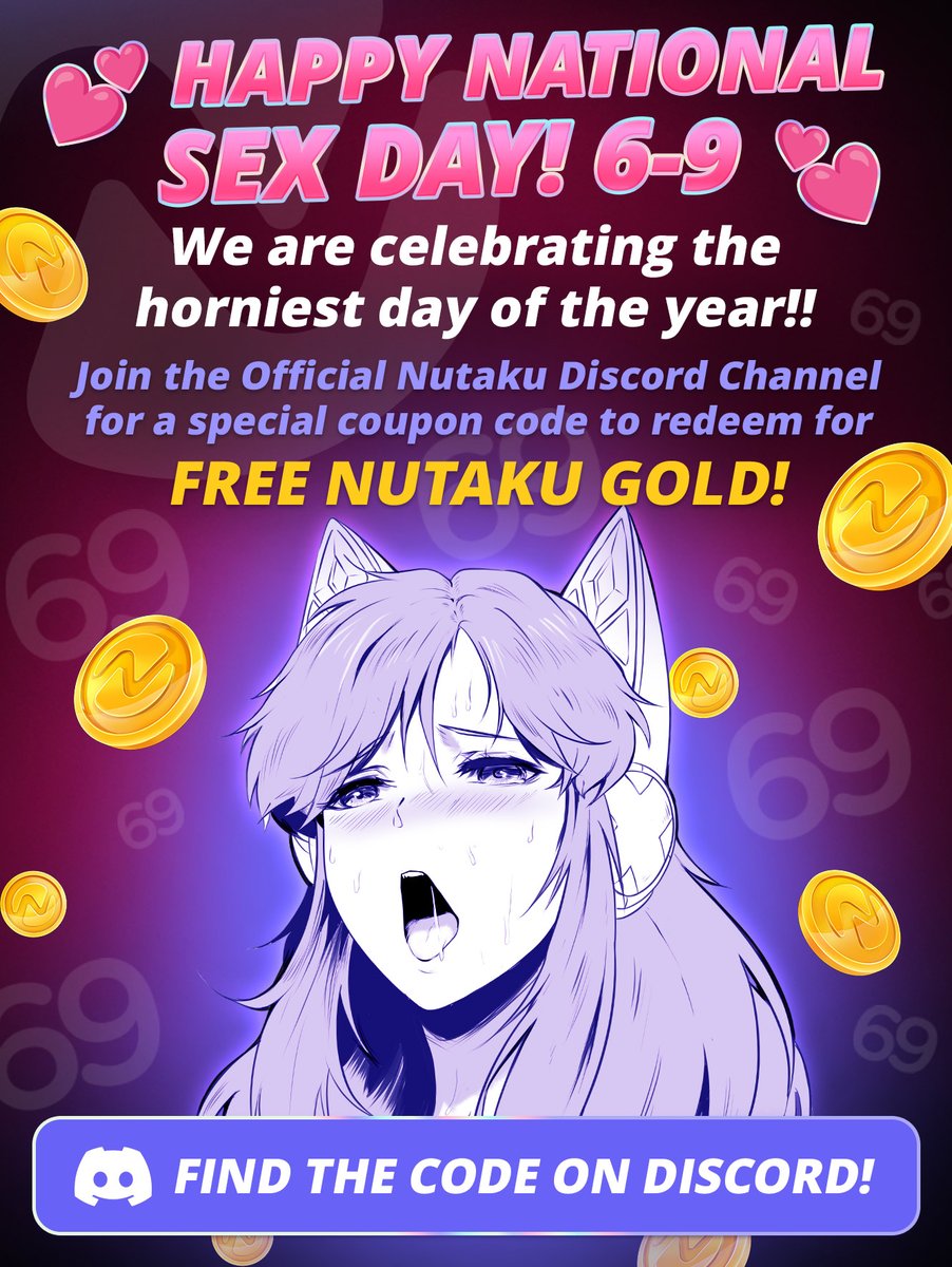 NutakuOfficial's tweet photo. It's 6/9 (nice) 🥵 you can find a free Nutaku Gold code, valid for the next ~24 hours, in our Official Discord 🎁
#69Day #NationalSexDay #SexDay #sixtynine https://t.co/Jw9pMJOT8F