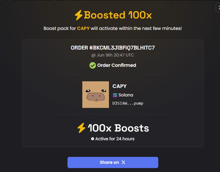 tomm_onsol's tweet photo. @pumpdotfun Ey @pumpdotfun The crypto community makes history with Capy.
The union has pledged to support it with a massive 100x boost, something never seen before, and this coin promises to go very far!
$CAPY @itsacapy 
CA: D3S1AW1Tj1BbQVCo34D9frJDoD81dU8YRCPhbtUUpump https://t.co/xPM3QASgTs