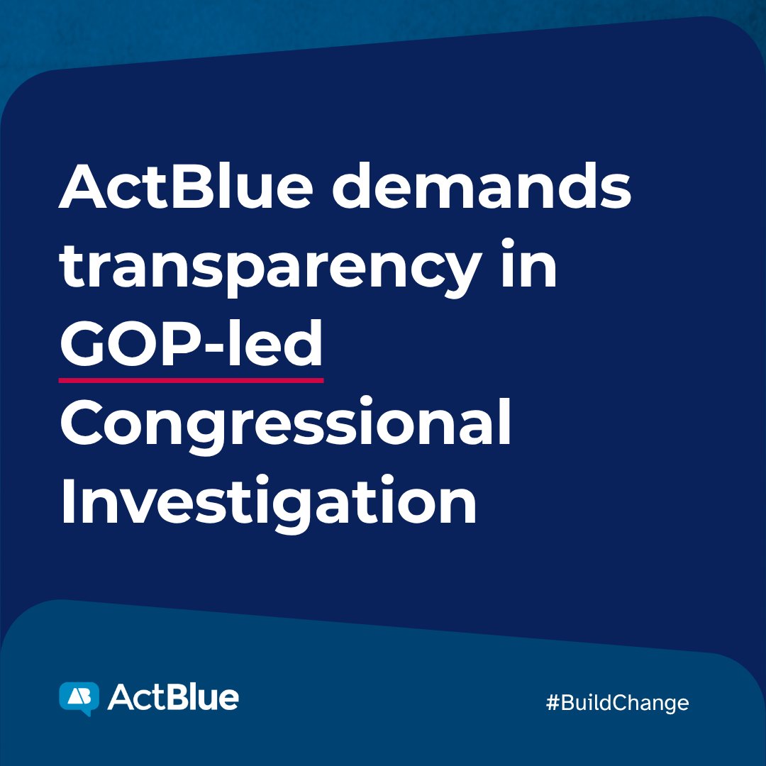 ActBlue is calling on Congress to explain its coordination with the Department of Justice. Oversight isn’t a weapon—and democracy demands accountability. We won’t be silenced by a partisan investigation for empowering small-dollar donors. #BuildChange bit.ly/4jIl7CP