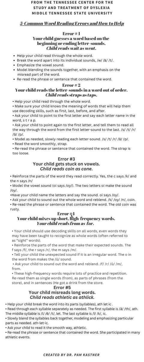 Hello Friends,

There was a request to create the infographic I created of MTSU's,  5 Common Reading Errors and How You Can Help, with a white background.

If you would like this version, you can access it here: bit.ly/Kastner-WhiteB…